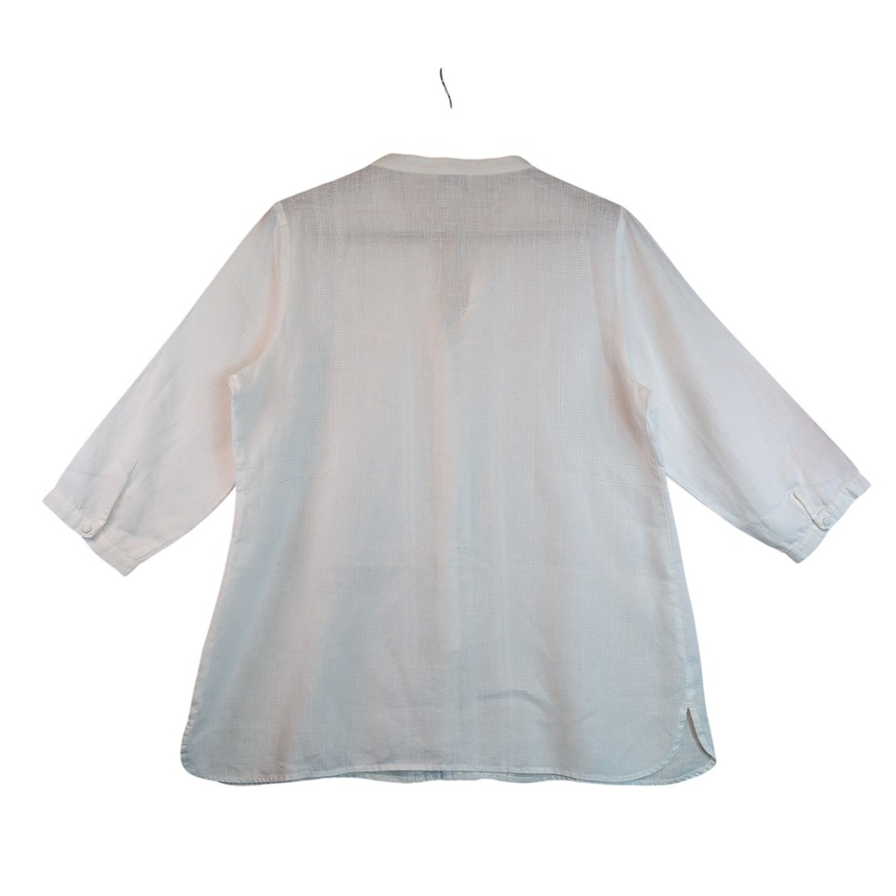 Soft Surroundings White 100% Linen Pintuck Tunic Top Wmns PM Office Cottagecore - Picture 2 of 11
